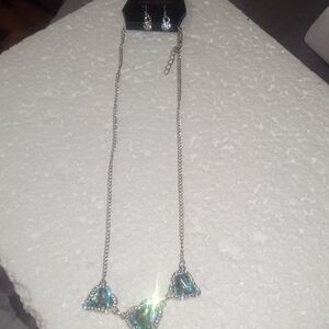 Paparazzi Blue and Silver Triangle Necklace Set
